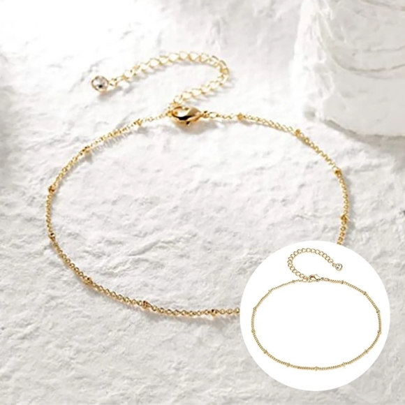 Dainty Gold Satalight Chain Beaded Adjustable Ankle Bracelet Anklet Tiny Beads - Picture 2 of 5